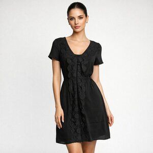 Marc Jacobs Black Silk Slip Mini Dress Lace Trim